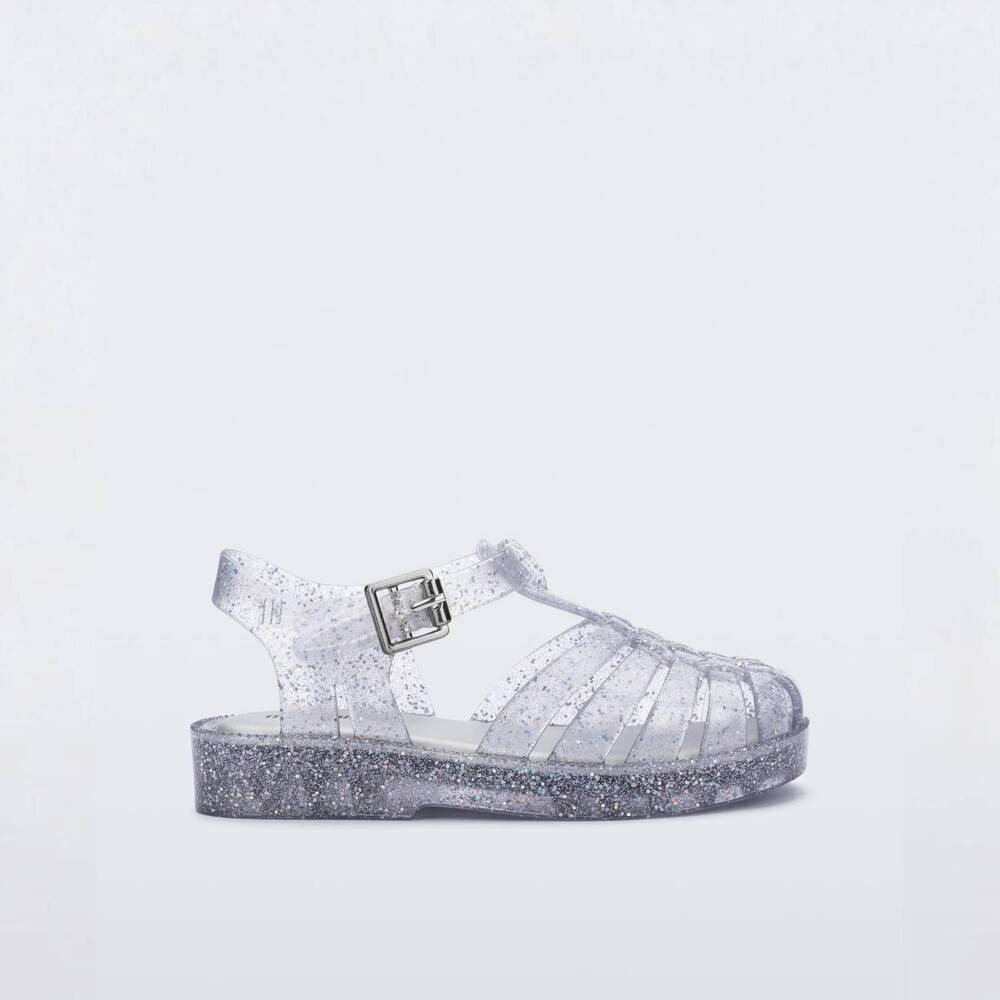 NEW MINI MELISSA kids' possession shiny sandal in br227 silver